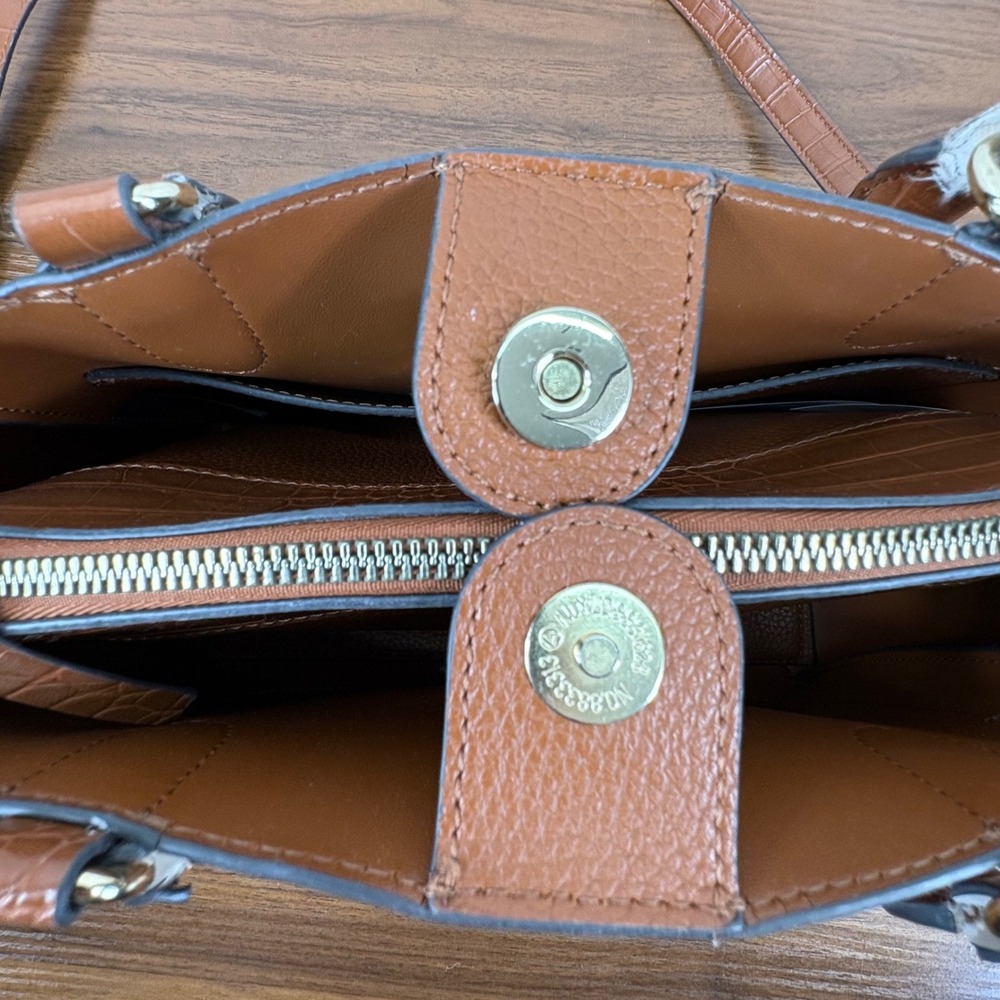 Nanette Lepore Satchel Crossbody Bag 10x8 Cognac Pebbled Croc Chic Purse - Picture 5 of 15